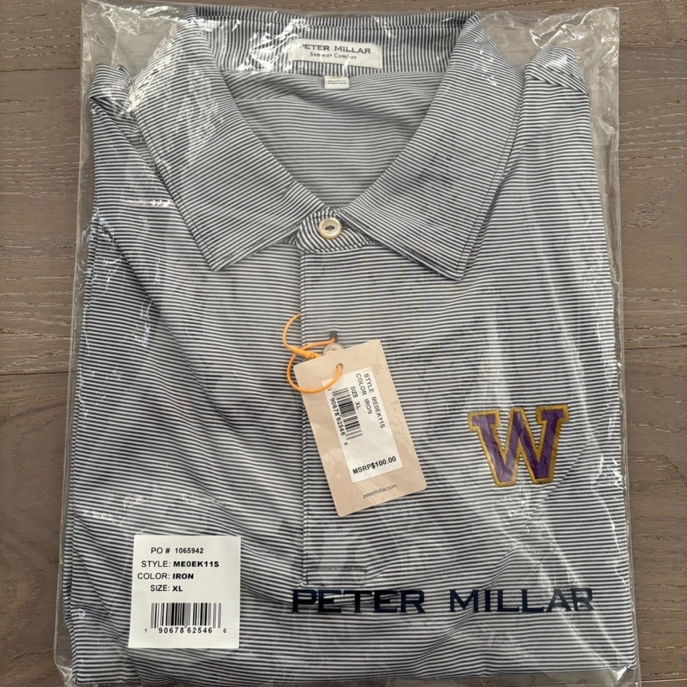 Peter Millar University of Washington Jubilee Stripe Performance Polo‎ Sz XL